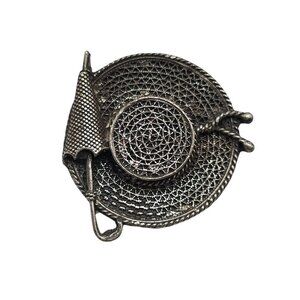 Vintage Silver Tone Hat Umbrella Brooch Pin With Intricate Mesh Design